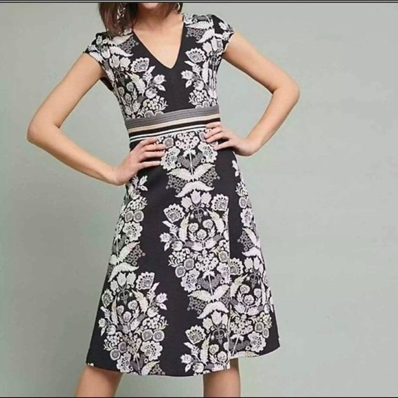 Anthropologie Ett:twa Soiree Midi Dress Black Floral Embroidered Size 4P - Picture 1 of 9
